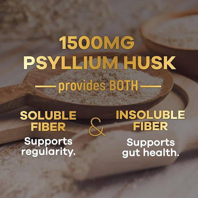 Psyllium Husk Capsules 1500mg, Natural Soluble 120 Capsules