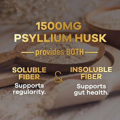Psyllium Husk Capsules 1500mg, Natural Soluble 120 Capsules