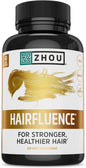 Zhou Hairfluence, Hair Growth Supplement with Clinically Studied Lustriva and Keranat and Hair Vitamins Biotin 5000mcg, Vitamin D, A, C & B12, Non-GMO, Gluten Free, 60 VegCaps