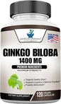 Ginkgo Biloba 1400mg, Organic Ginkgo Biloba, 120 Veg