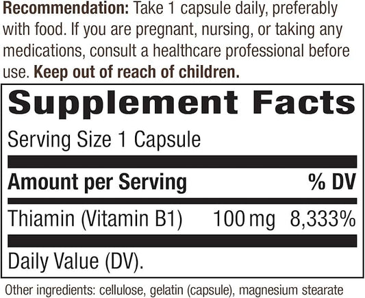 Nature's Way Vitamin B-1 100 mg 100 Capsules