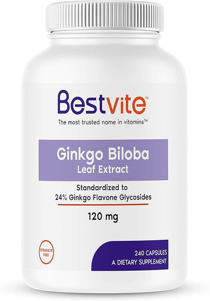 BESTVITE Ginkgo Biloba 120mg (240 Capsules) 24% Ginkgo