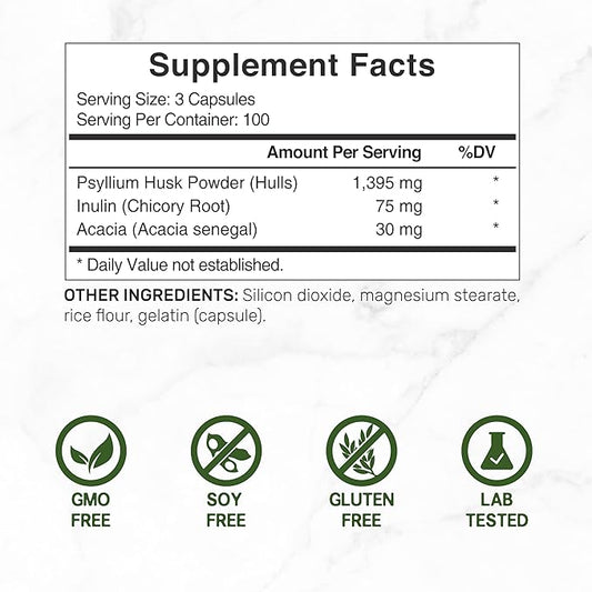 Psyllium Husk 1500mg Per Serving, 300 3 in 1 Fiber