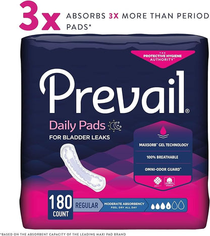 Prevail Incontinence Bladder Control Pads 180 Count