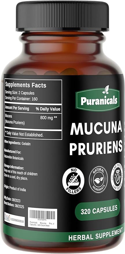 Mucuna Premium 320 Capsules Non GMO 900 mg 100% Pure