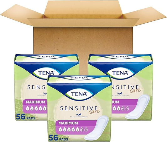 TENA Sensitive Maximum Bladder Control Pads, 56 Count, 3 Packs, 168 Total