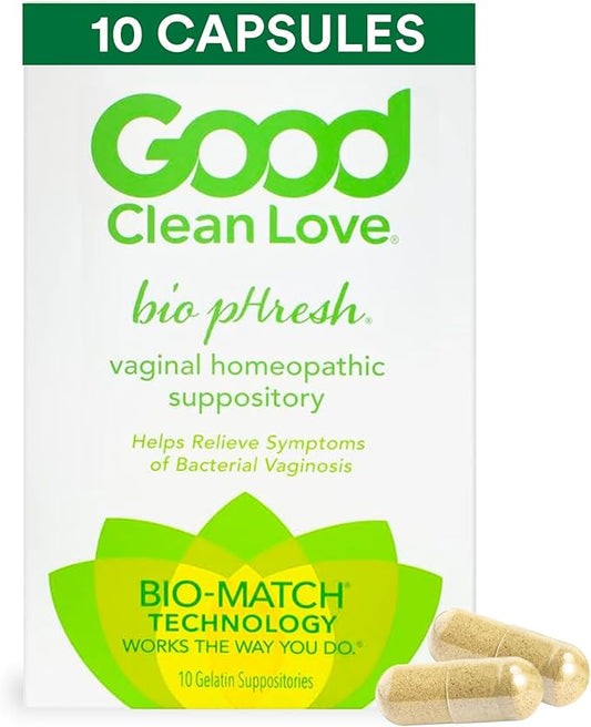 Good Clean Love BiopHresh Homeopathic Vaginal Suppository, Bacterial Vaginosis Treatment for Women, Relieves Itching & Irritation, Feminine Care, Promotes Urinary Tract & Vaginal Health, 10 Capsules