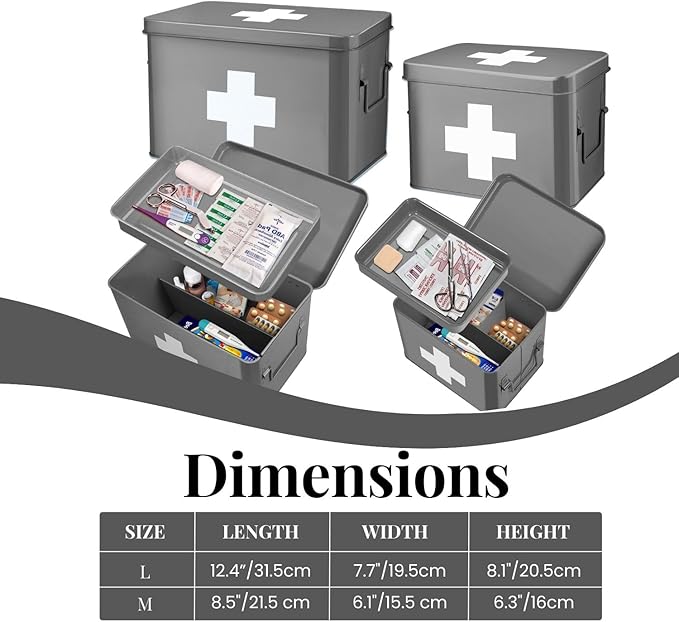 Flexzion First Aid Box Organizer Empty 13" Gray
