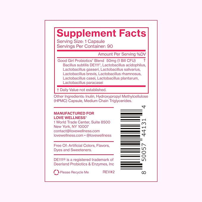 Love Wellness Good Girl Probiotics | Women's Vaginal Health Supplement | Vaginal Probiotics for Women pH Balance & Urinary Tract Health | Support Vaginal Odor & Flora | 90 Count
