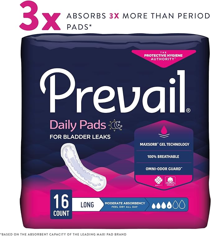 Prevail Feminine Pads, Moderate Long, 16