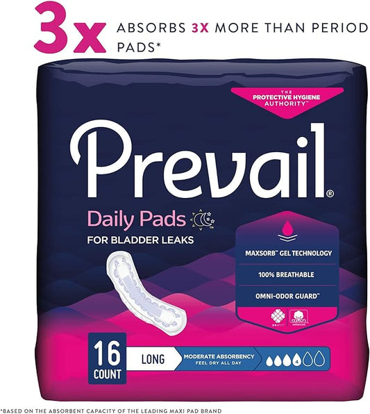 Prevail Feminine Pads, Moderate Long, 16