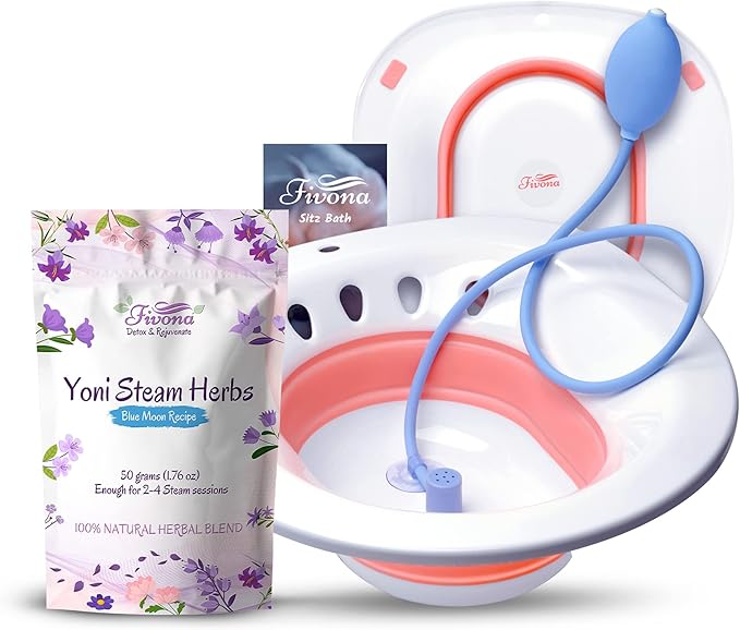 FIVONA Yoni Steam Kit 3-in1 Set - Herbal Therapy - Steaming Herbs Blue Moon Recipe 1.76oz for 2-4 Sessions - Expandable V Steam Seat - Hand Pump - Vaginal Cleansing - PH Balance - Fertility Increase