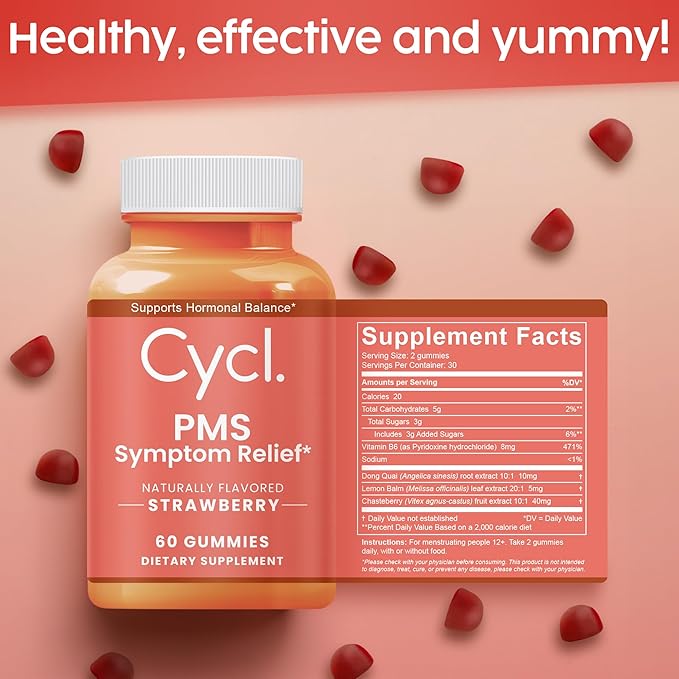 PMS Support Supplement for Women - 60 Gummies for Menstrual Cramp Relief - Period Cramp Pain Relief Supplement - PMS Gummies for Women - Women Hormone Balance Supplements - Menstrual Pain Relief
