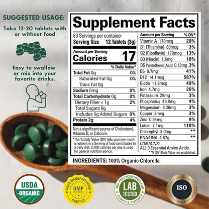 Chlorella Tablets Mega-Pack 1000 Tablets Cracked Cell, Raw, Non-GMO. 100% Pure Chlorella Pyrensoidosa. Green Superfood. High Protein, Chlorophyll & Nucleic acids. No preservatives or fillers - 3-Pack
