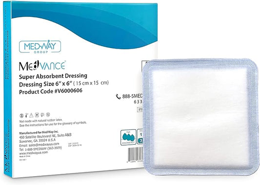 MedVance Super Absorbent Dressing, Non-Adhesive Pads 1st/2nd Degree 5 dressings (6"x6" Bandage, 5"x5" Absorbent