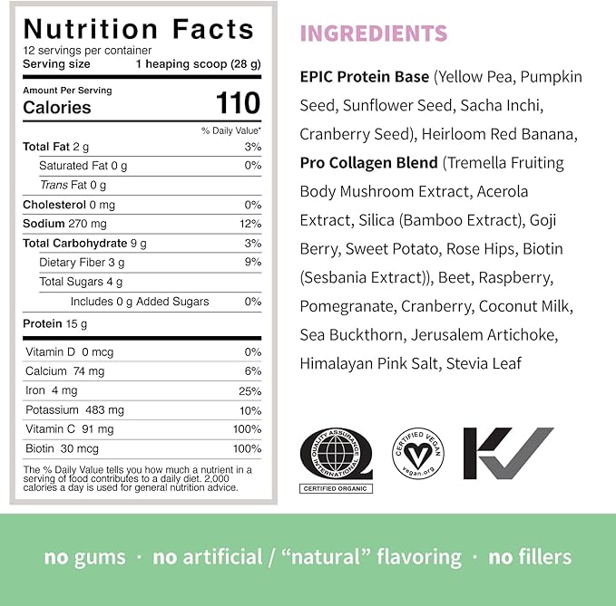 Sprout Living Epic Protein, Plant Based 15 Grams (0.7 Pound, 12 Servings)