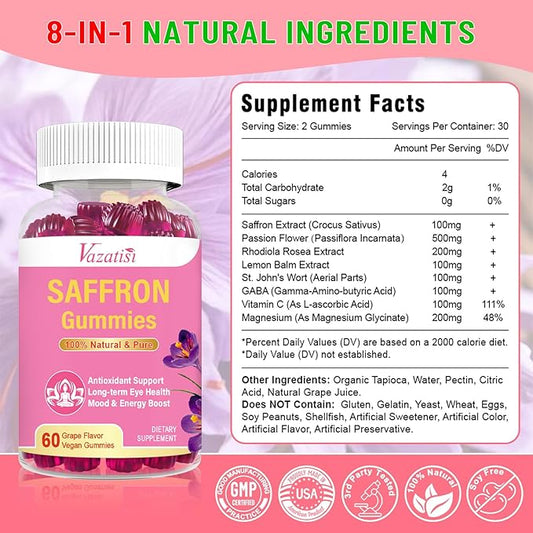 Natural Saffron Gummies 100 mg, 120 Gummies, 2 Month