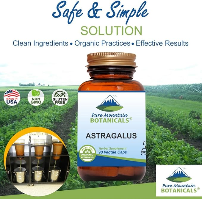 Pure Mountain Botanicals Astragalus Root Capsules 90 Kosher 470mg Organic