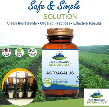 Pure Mountain Botanicals Astragalus Root Capsules 90 Kosher 470mg Organic