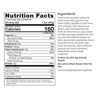 WonderSlim Protein & Fiber Bar, Fluffy Vanilla Crisp - 15g Protein, 7g Fiber, Gluten Free (7ct)