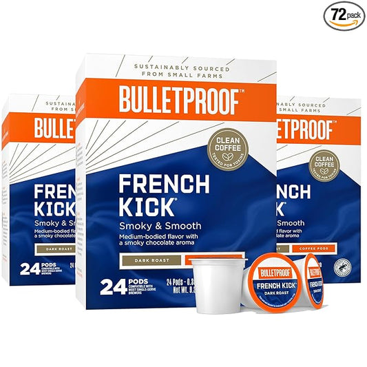 Bulletproof French Kick Dark Roast Single-Serve Pods, 72 Count, 100% Arabica Coffee Tested for Toxins, Sourced from Central and South America