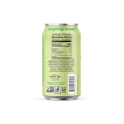 Culture Pop Soda, Lemon Lime, Probiotic Low Sugar Soda, Sparkling Juice Alternative, Non-GMO, Kosher, Gluten-Free, No Stevia (12pk)