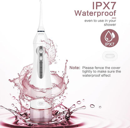 TOVENDOR Electric Water Flosser, Rechargeable Dental 3 Modes, 5 Tips (300ML, IPX7Waterproof IPX7Waterproof Waterflosser)