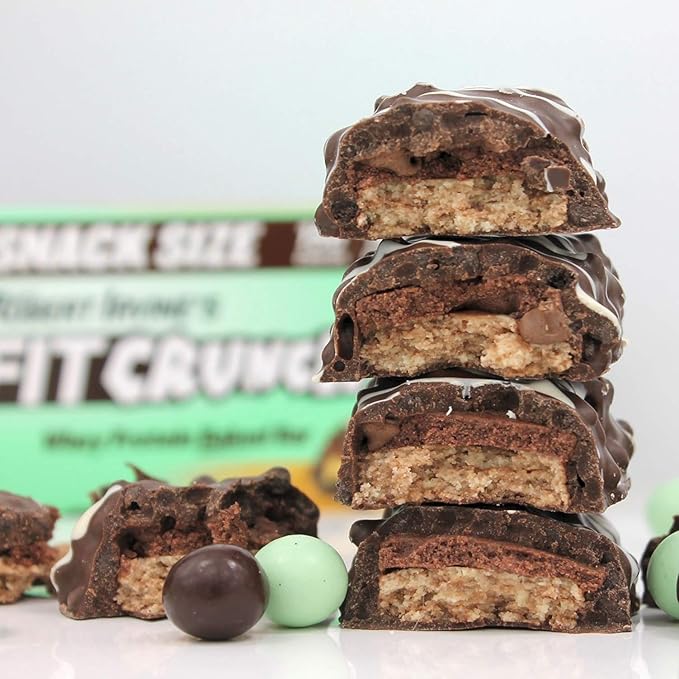 FITCRUNCH Snack Size Protein Bars, 6-Layer Baked Bar, 3g of Sugar, Gluten Free & Soft Cake Core (9 Bars, Mint Chocolate Chip)