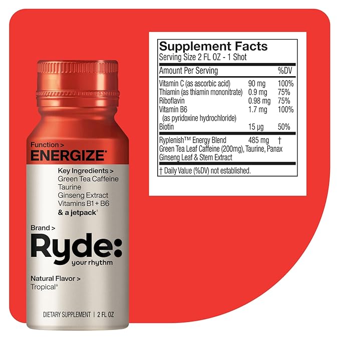 Ryde: Energize Shot 0 Calories, 0 Sugar 2 FL (24 Pack)