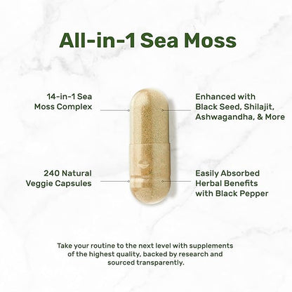 DEAL SUPPLEMENT Irish Sea Moss 7000mg 240 Veggie 14 Superfood 3000mg Black 2000mg Ashwagandha, 600mg Ginger