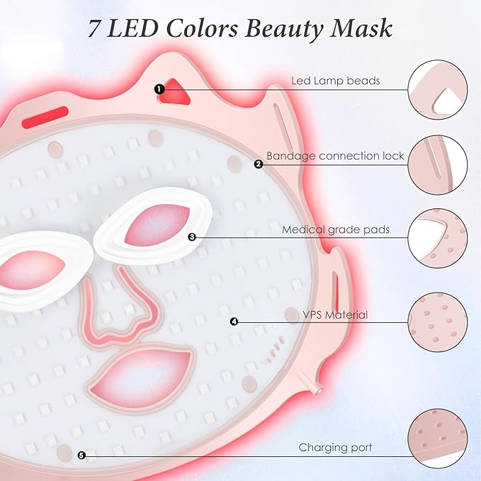 Red Light Therapy Mask for Face, 7 Colors