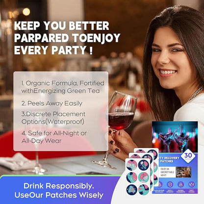 Recovery Patches 30 Pack - Enjoy No Regret Night and Wake Up Refreshed, Natural Formulas, for Enhanced Mornings, for Men and Women with, Blue - 10