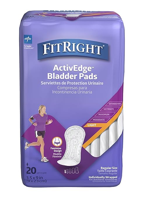 FitRight Incontinence Bladder Control Pads, Light 3.5" x 9", 20 20 Count 12)
