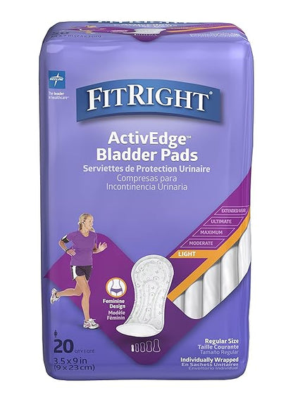 FitRight Incontinence Bladder Control Pads, Light 3.5" x 9", 20 20 Count 12)