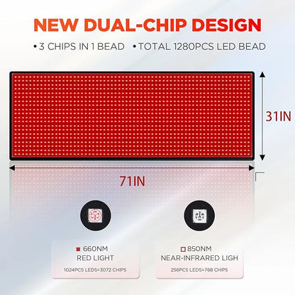 Red Light Therapy for Body: Red 1280 LEDs 660nm Red 850nm Near 71 * 31 Inch