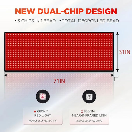Red Light Therapy for Body: Red 1280 LEDs 660nm Red 850nm Near 71 * 31 Inch