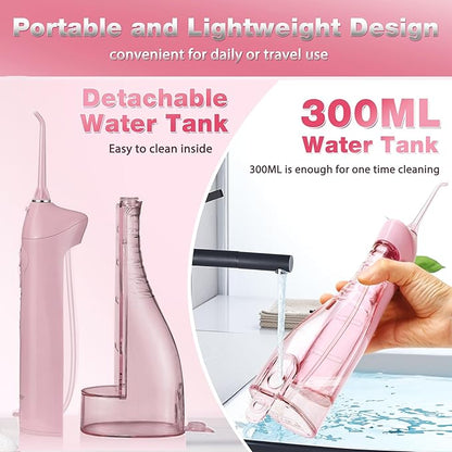 TOVENDOR Electric Water Flosser, Rechargeable Dental 3 Modes, 5 Tips (300ML, IPX7Waterproof IPX7Waterproof Waterflosser)