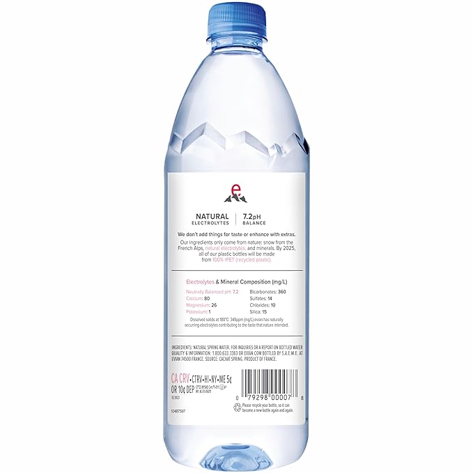 Evian Natural Spring Water, 1 L bottles, 6 pack