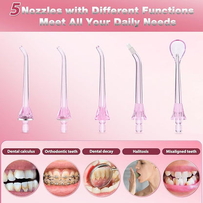 TOVENDOR Electric Water Flosser, Rechargeable Dental 3 Modes, 5 Tips (300ML, IPX7Waterproof IPX7Waterproof Waterflosser)