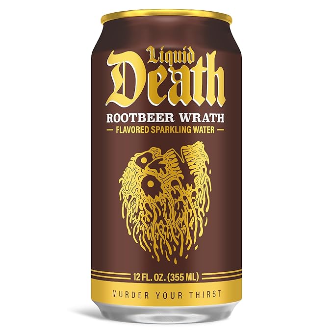Liquid Death, Rootbeer Wrath, Root Beer-Flavored Sparkling Water, 12-Pack (12oz Cans), Low Calorie & No Artificial Sweeteners