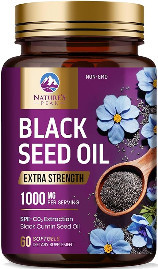 Black Seed Oil 1000mg - Premium Extra Strength Nigella Sativa Black Seed Oil - Black Cumin Seed Oil for Skin, Digestive Health & Immune Support - Non-GMO, Sugar Free & Bottled in USA - 60 Softgels
