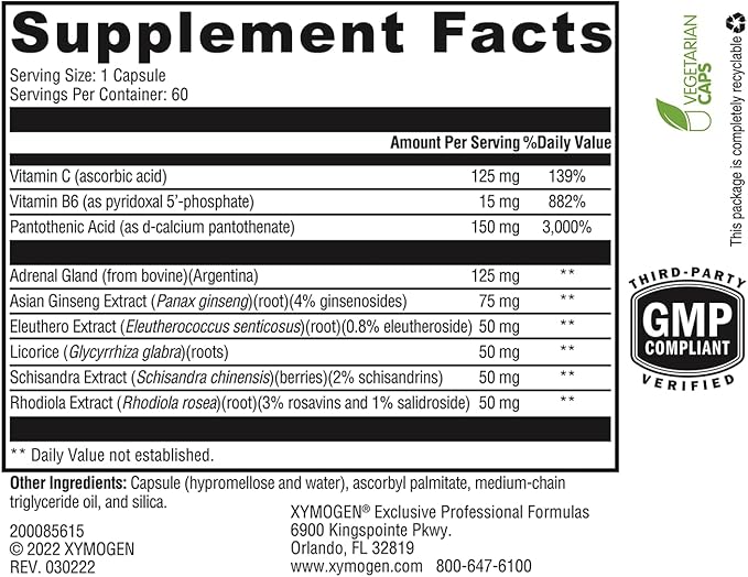 XYMOGEN Adrenaliv - Adrenal Support Supplement B6 (60 (60 Capsules)