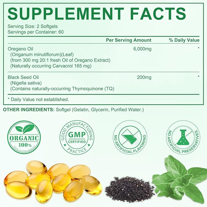 Oregano Oil Capsules,240 Softgels, 2 in 1 6,000mg 6,000mg Wild 200mg - 4X Strength