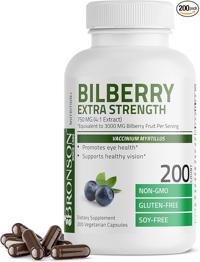 Bronson Bilberry Extra Strength Vaccinium Myrtillus, 200 Vegetarian