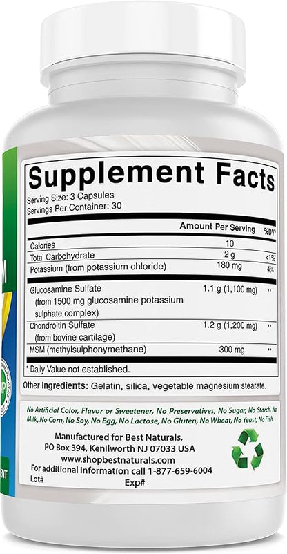 Best Naturals, Glucosamine Chondroitin MSM Supplements, 2600 mg 90 Capsules (90 Count 2))