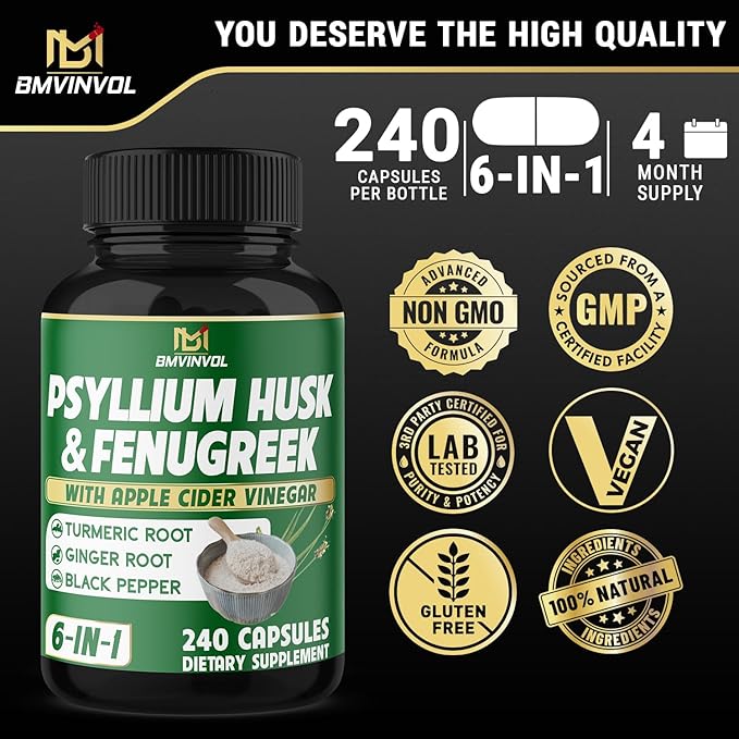 BMVINVOL Psyllium Husk Fiber Supplement 240 Capsules