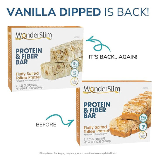 WonderSlim Protein & Fiber Bar, Salted Toffee Pretzel, 15g Protein, 7g Fiber, Gluten Free (7ct)