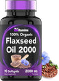 Organic Flaxseed Oil Softgels: 2000 mg 90 Softgels Omega-3 Fatty