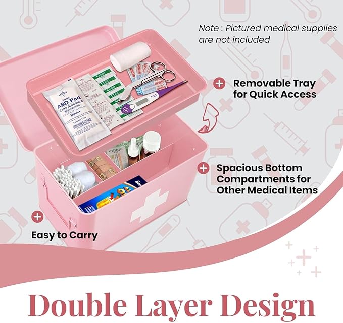 Flexzion First Aid Box Organizer Empty 13" Pink