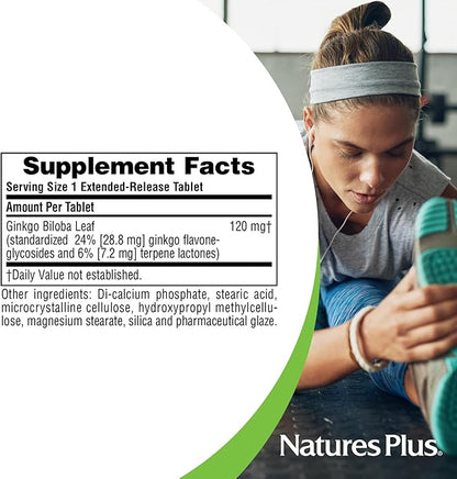 Natures Plus Herbal Actives Ginkgo Biloba, 120 mg, 60 Vegan 60 Servings